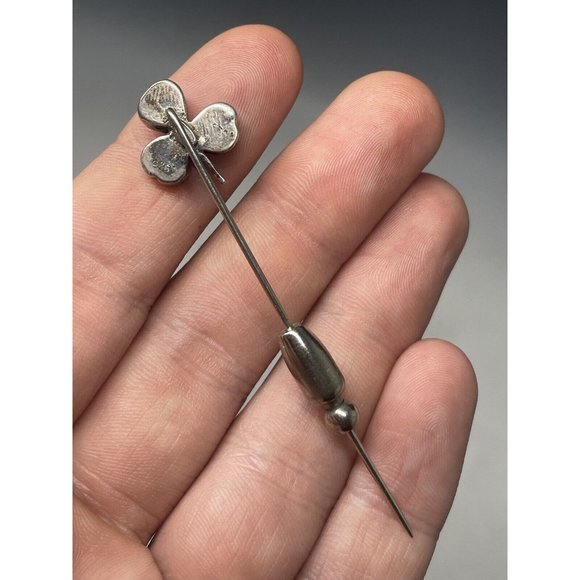 Vintage Shamrock Sterling Stick Pin Crushed Turquoise Mosaic Irish Clover Lapel - Picture 5 of 8